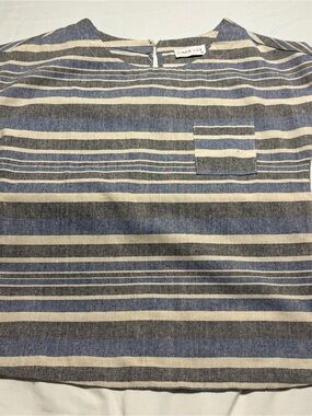 Linen Lux Striped Linen short sleeved Top in Blue & Cream, office or vacation